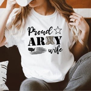 Proud Army Wife T-Shirt Graphic Tee White